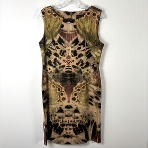 Sleeveless Safari Green Butterfly Camouflage White Lotus Inspired Dress Size 10